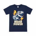 Boys Navy Blue Dinosaur T-Shirt flat lay on white background