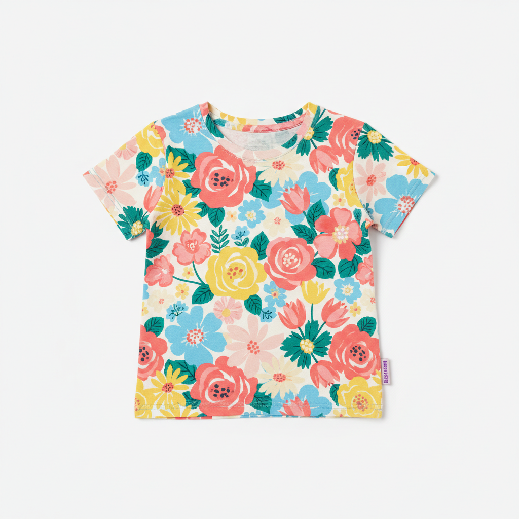 Girls Floral Print Tee with vibrant flower pattern