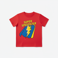 Boys Red Superhero T-Shirt flat lay on white background