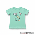 Girls Mint Green Butterfly T-Shirt flat lay with SpartaGears.com logo