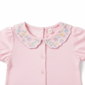 Girls Embroidered Collar Shirt with delicate floral embroidery on collar