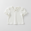 Girls Lace Trim Blouse in white with delicate lace detailing at collar and cuffs